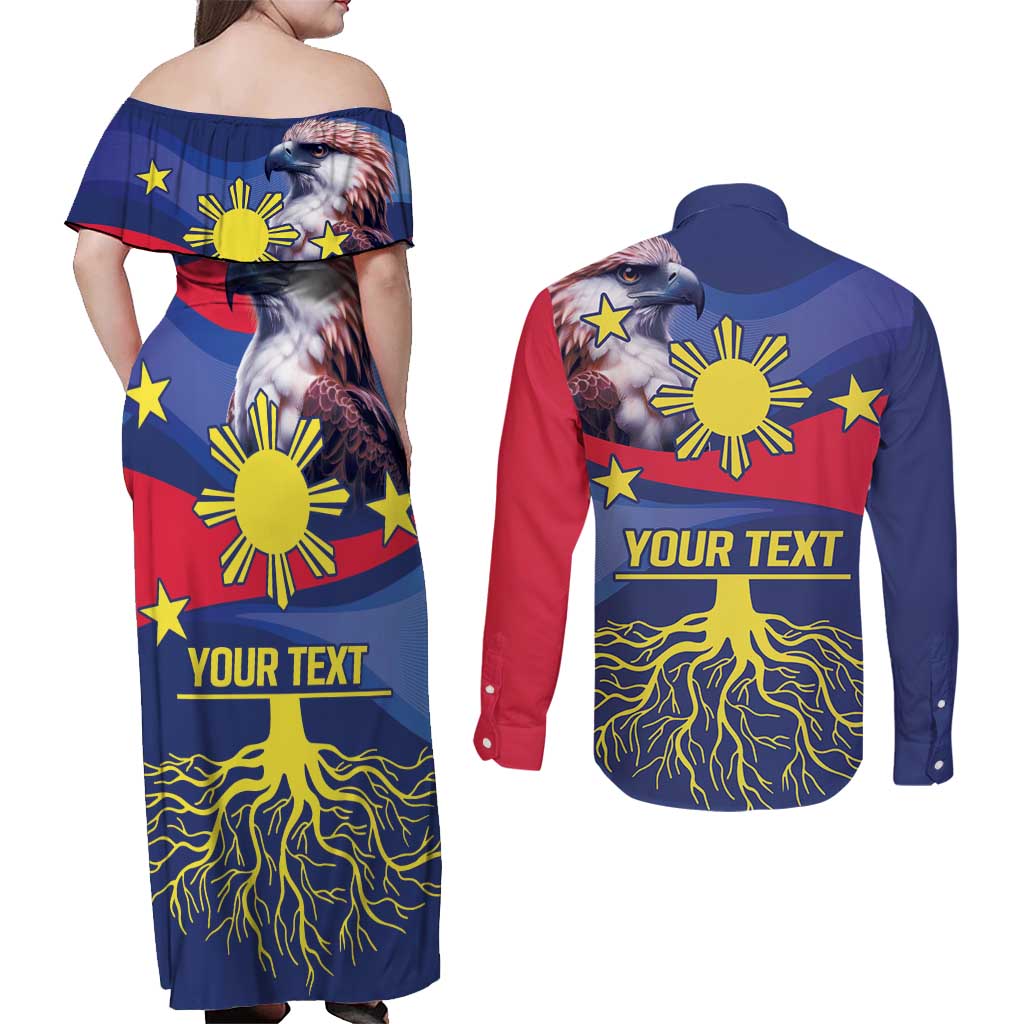 Personalized Filipino Roots Philippines Heritage Couples Matching Off Shoulder Maxi Dress and Long Sleeve Button Shirt