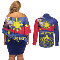 Personalized Filipino Roots Philippines Heritage Couples Matching Off Shoulder Short Dress and Long Sleeve Button Shirt