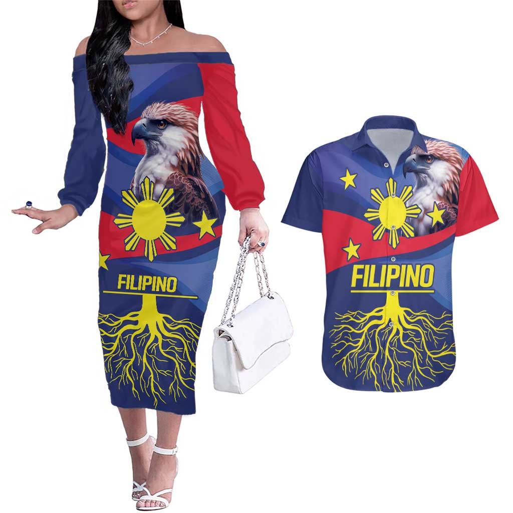 Personalized Filipino Roots Philippines Heritage Couples Matching Off The Shoulder Long Sleeve Dress and Hawaiian Shirt