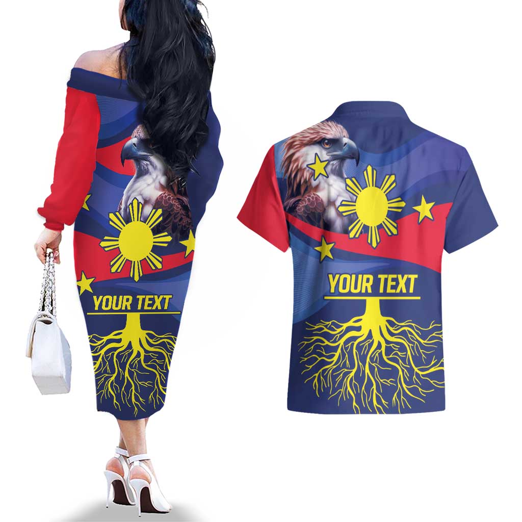 Personalized Filipino Roots Philippines Heritage Couples Matching Off The Shoulder Long Sleeve Dress and Hawaiian Shirt
