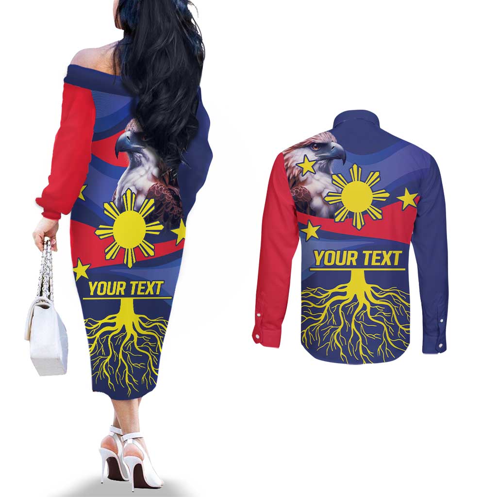 Personalized Filipino Roots Philippines Heritage Couples Matching Off The Shoulder Long Sleeve Dress and Long Sleeve Button Shirt