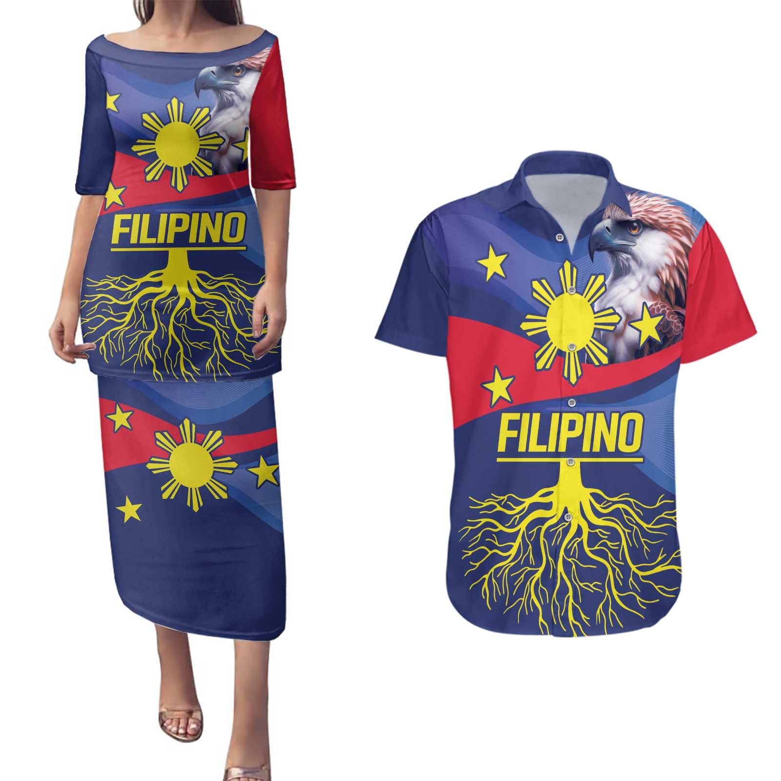 Personalized Filipino Roots Philippines Heritage Couples Matching Puletasi and Hawaiian Shirt