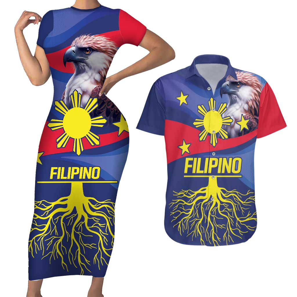 Personalized Filipino Roots Philippines Heritage Couples Matching Short Sleeve Bodycon Dress and Hawaiian Shirt