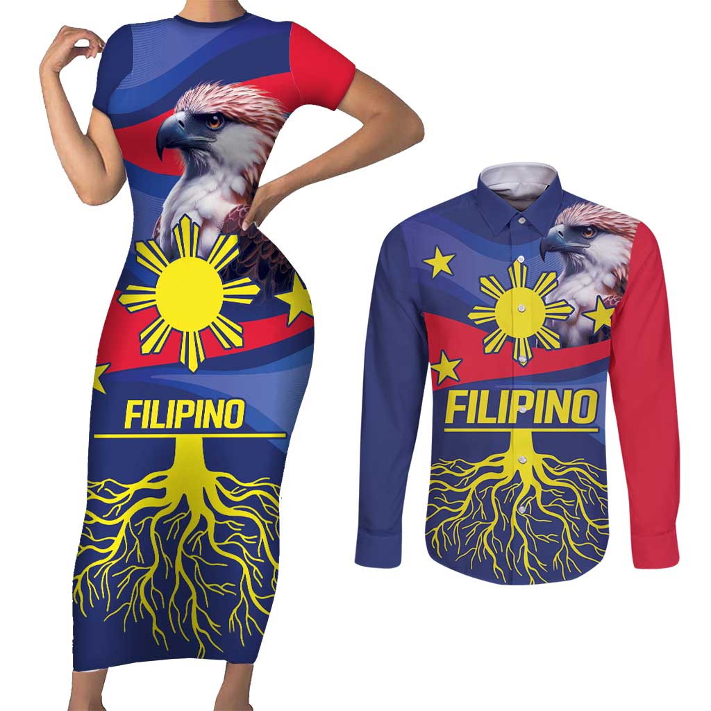 Personalized Filipino Roots Philippines Heritage Couples Matching Short Sleeve Bodycon Dress and Long Sleeve Button Shirt