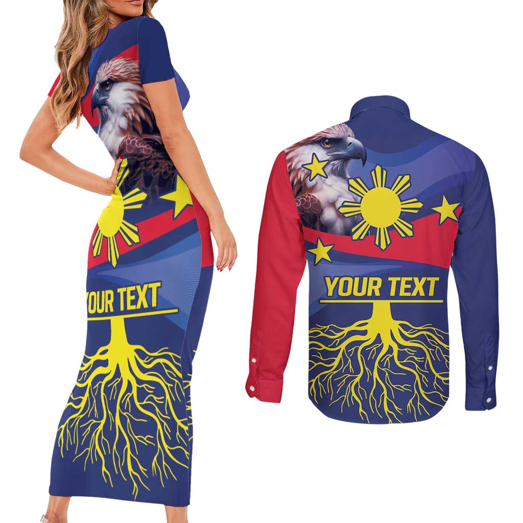 Personalized Filipino Roots Philippines Heritage Couples Matching Short Sleeve Bodycon Dress and Long Sleeve Button Shirt