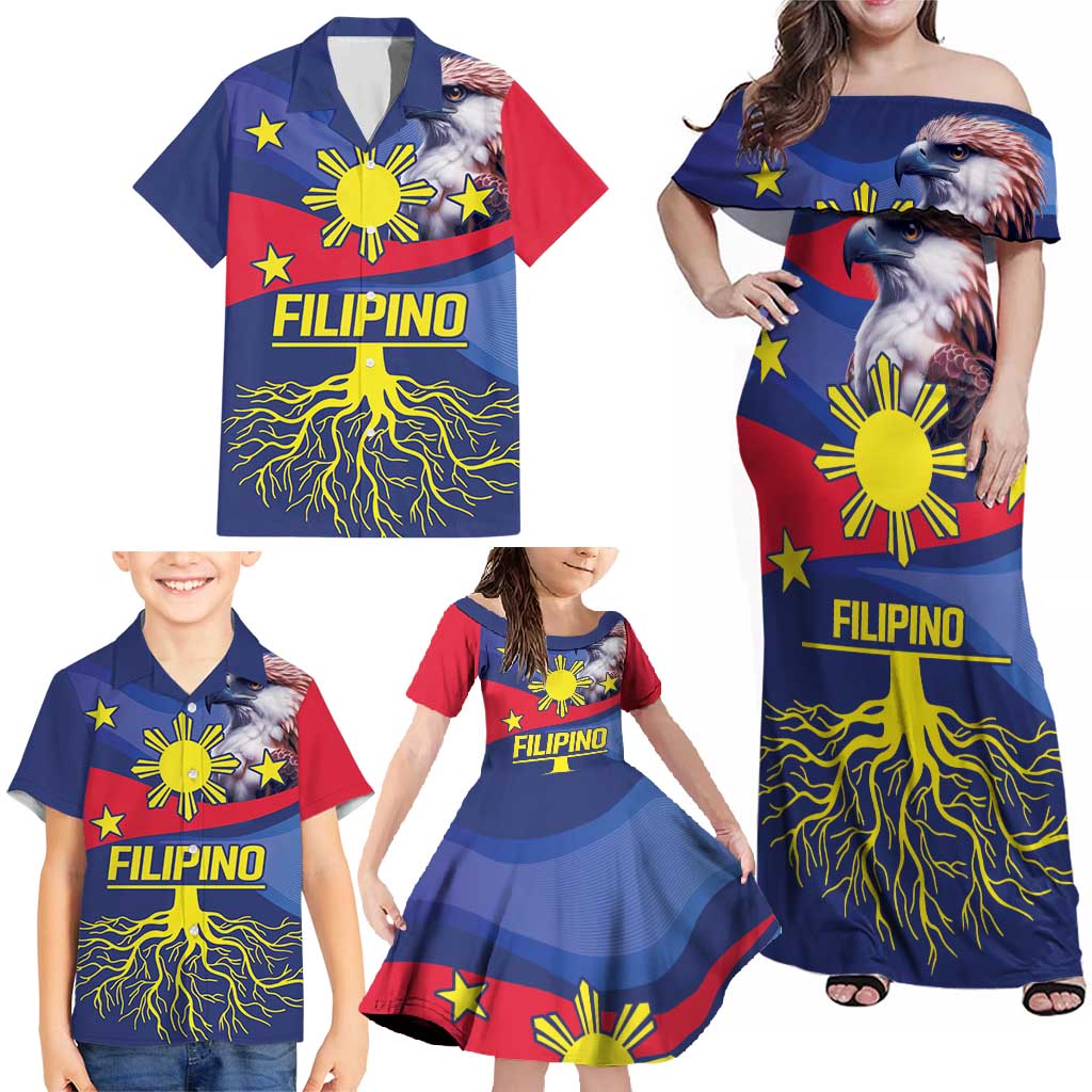 Personalized Filipino Roots Philippines Heritage Family Matching Off Shoulder Maxi Dress and Hawaiian Shirt