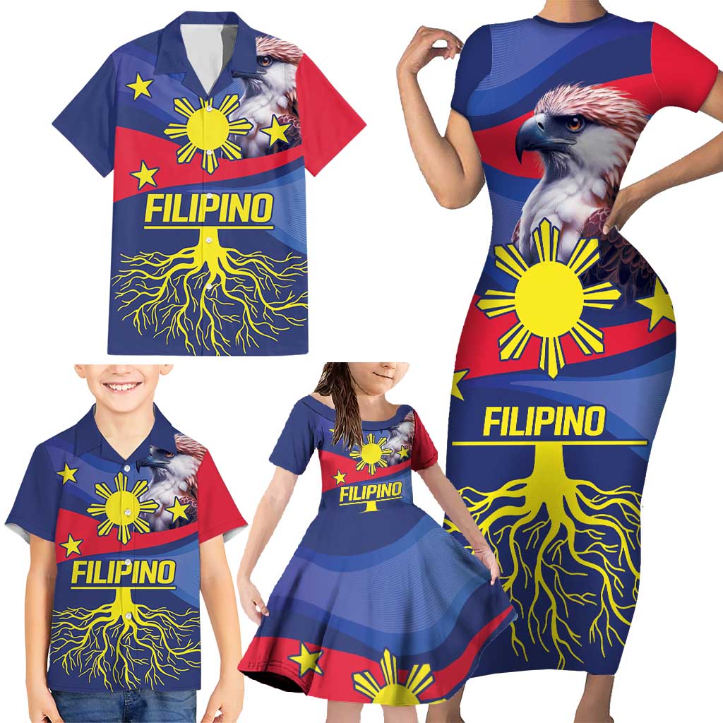 Personalized Filipino Roots Philippines Heritage Family Matching Short Sleeve Bodycon Dress and Hawaiian Shirt