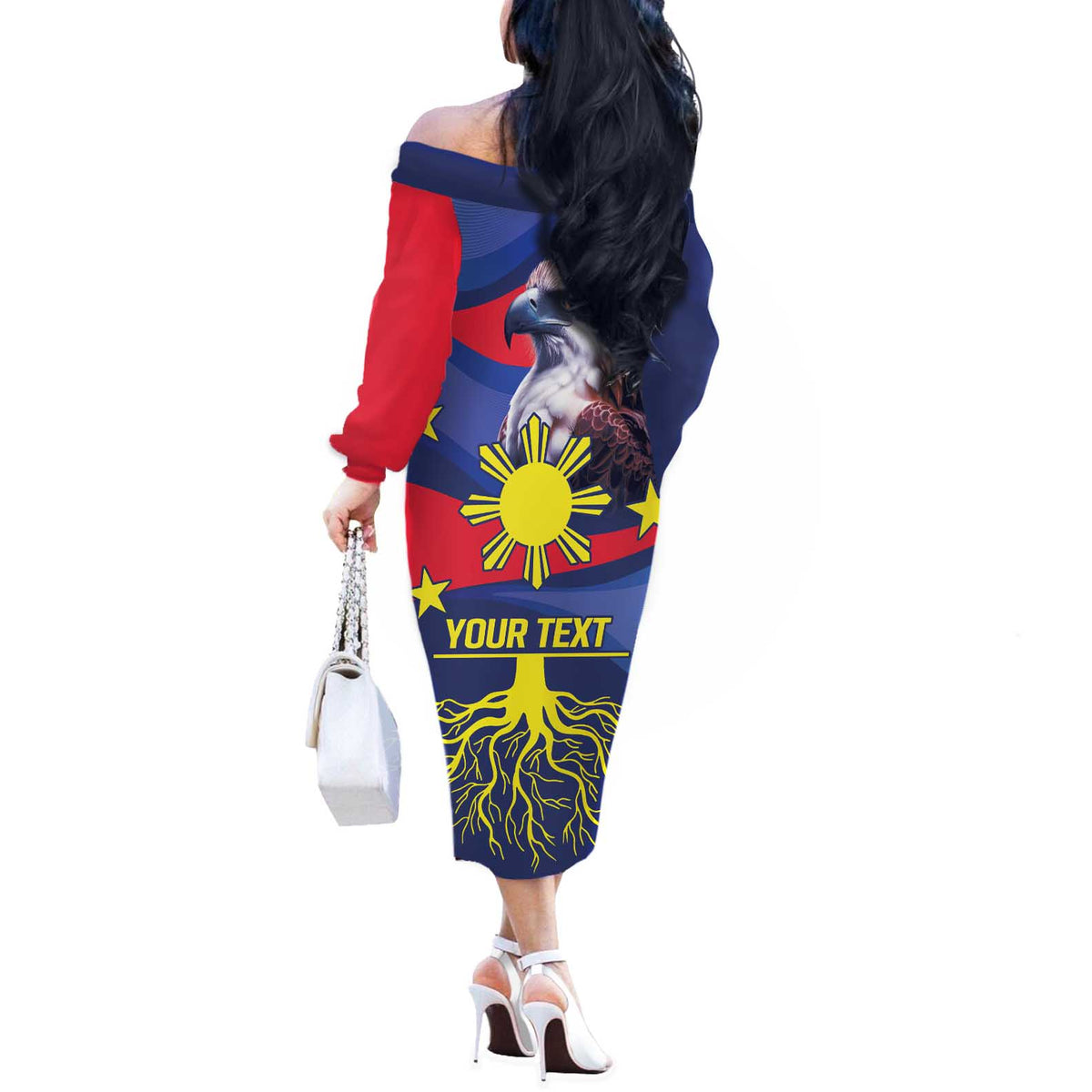 Personalized Filipino Roots Philippines Heritage Off The Shoulder Long Sleeve Dress
