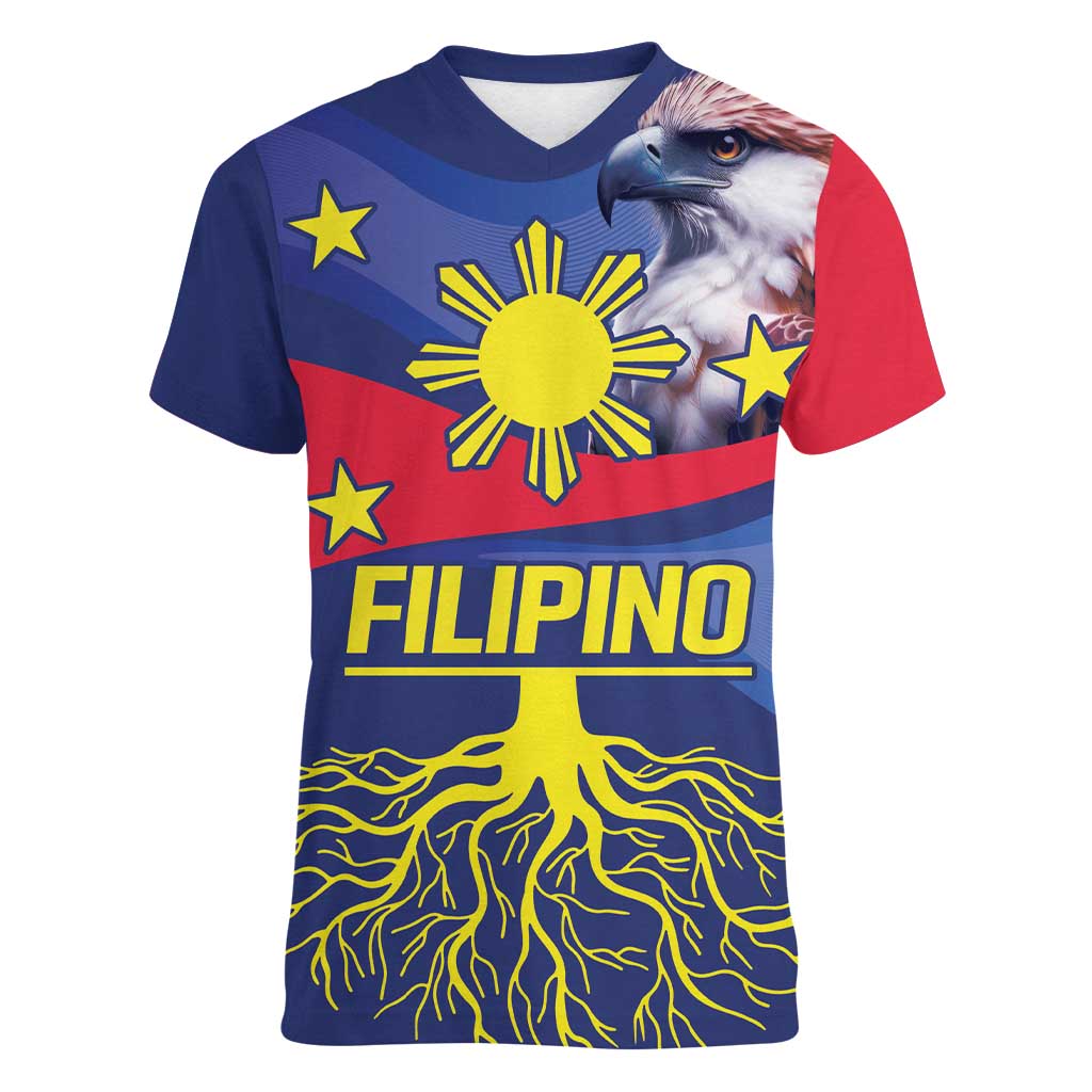 Personalized Filipino Roots Philippines Heritage Women V-Neck T-Shirt