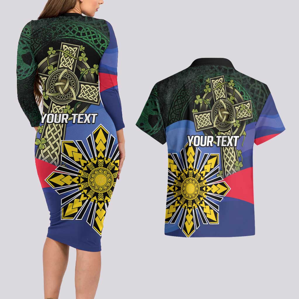 Personalized Irish Grown With Filipino Roots Couples Matching Long Sleeve Bodycon Dress and Hawaiian Shirt