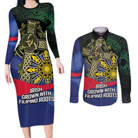 Personalized Irish Grown With Filipino Roots Couples Matching Long Sleeve Bodycon Dress and Long Sleeve Button Shirt