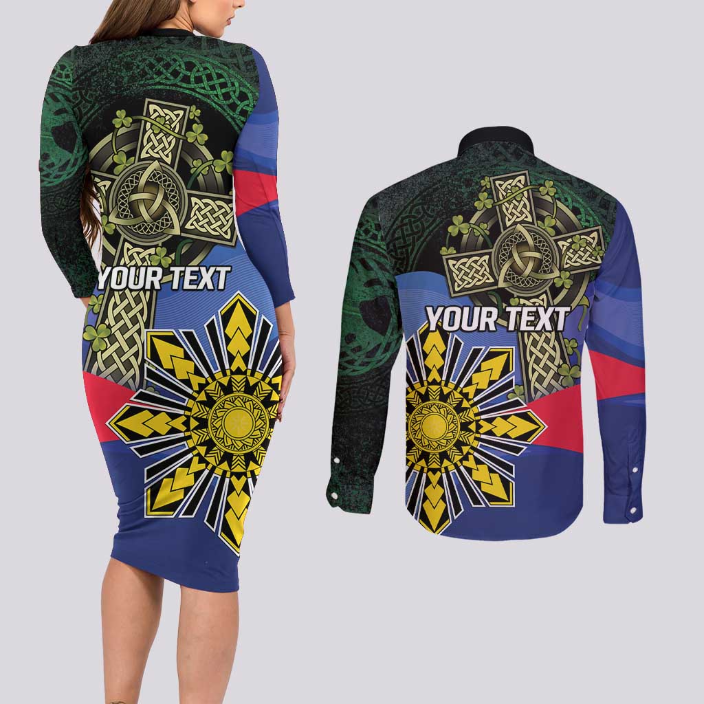 Personalized Irish Grown With Filipino Roots Couples Matching Long Sleeve Bodycon Dress and Long Sleeve Button Shirt