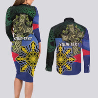 Personalized Irish Grown With Filipino Roots Couples Matching Long Sleeve Bodycon Dress and Long Sleeve Button Shirt