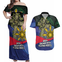 Personalized Irish Grown With Filipino Roots Couples Matching Off Shoulder Maxi Dress and Hawaiian Shirt