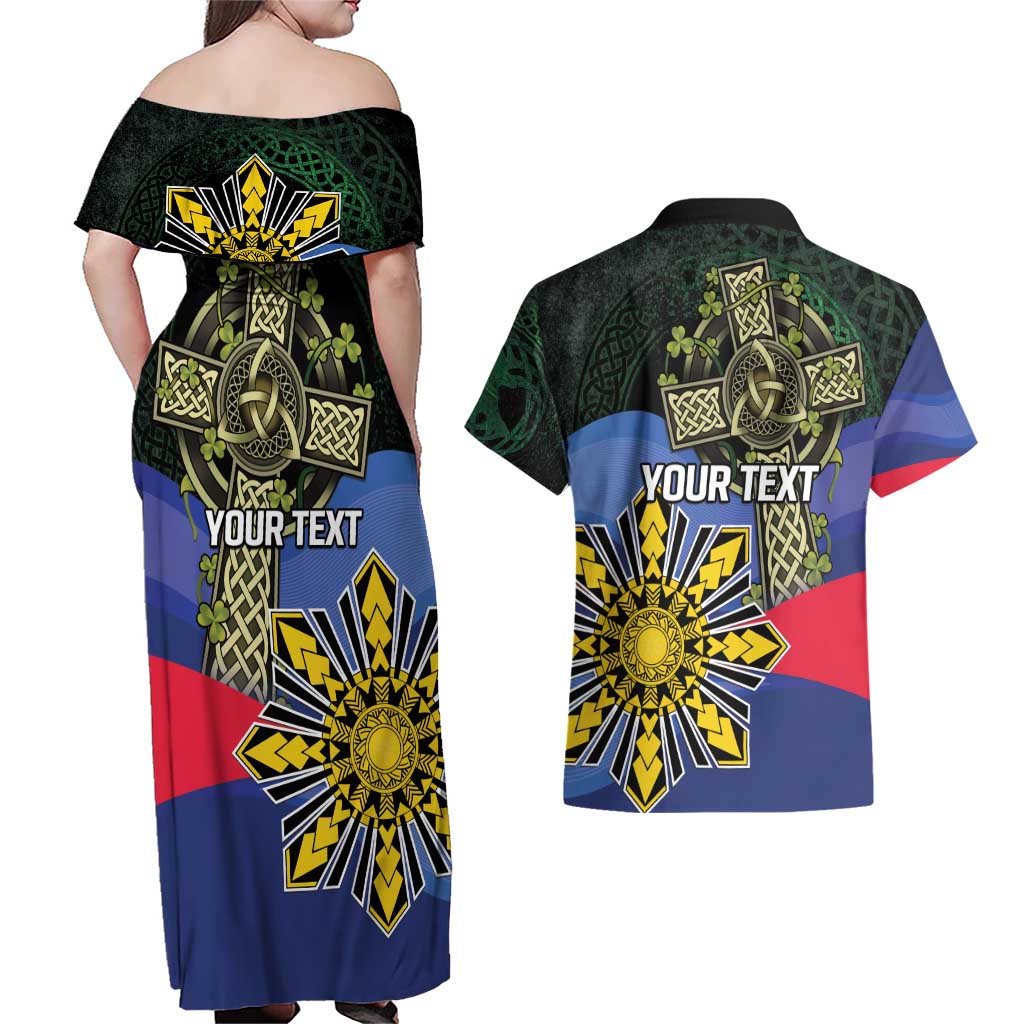Personalized Irish Grown With Filipino Roots Couples Matching Off Shoulder Maxi Dress and Hawaiian Shirt