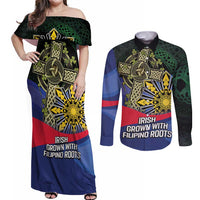 Personalized Irish Grown With Filipino Roots Couples Matching Off Shoulder Maxi Dress and Long Sleeve Button Shirt