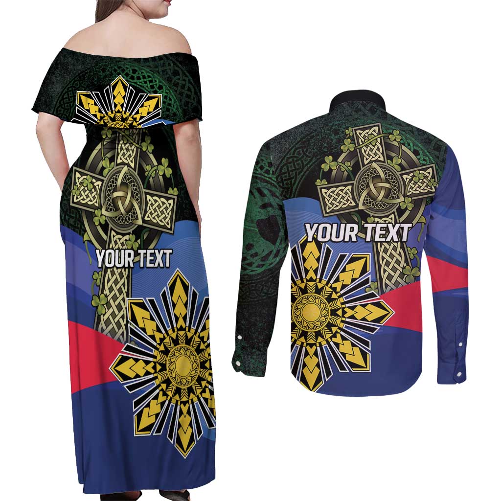 Personalized Irish Grown With Filipino Roots Couples Matching Off Shoulder Maxi Dress and Long Sleeve Button Shirt