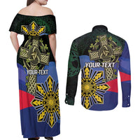 Personalized Irish Grown With Filipino Roots Couples Matching Off Shoulder Maxi Dress and Long Sleeve Button Shirt