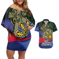 Personalized Irish Grown With Filipino Roots Couples Matching Off Shoulder Short Dress and Hawaiian Shirt