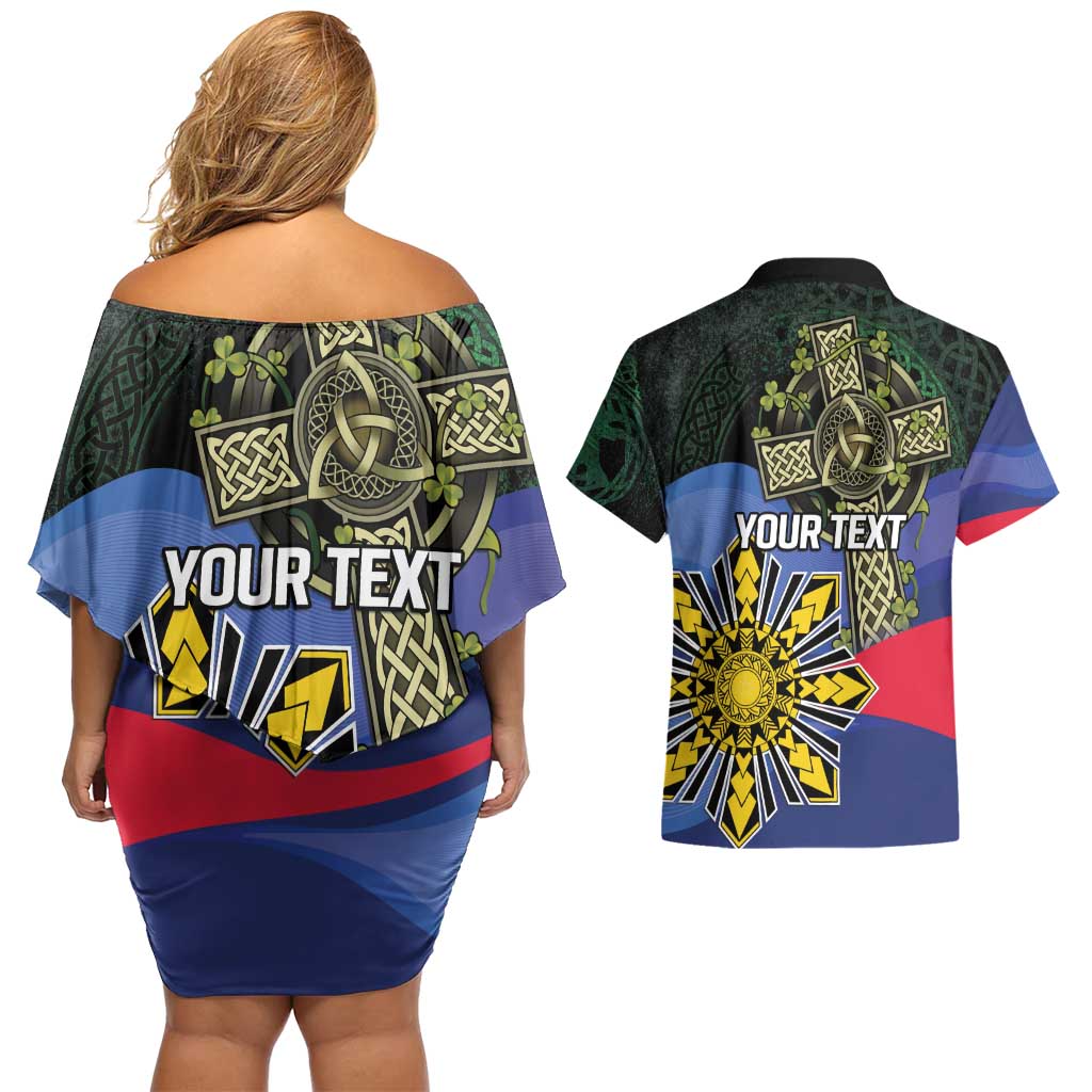 Personalized Irish Grown With Filipino Roots Couples Matching Off Shoulder Short Dress and Hawaiian Shirt