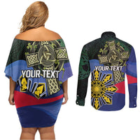 Personalized Irish Grown With Filipino Roots Couples Matching Off Shoulder Short Dress and Long Sleeve Button Shirt