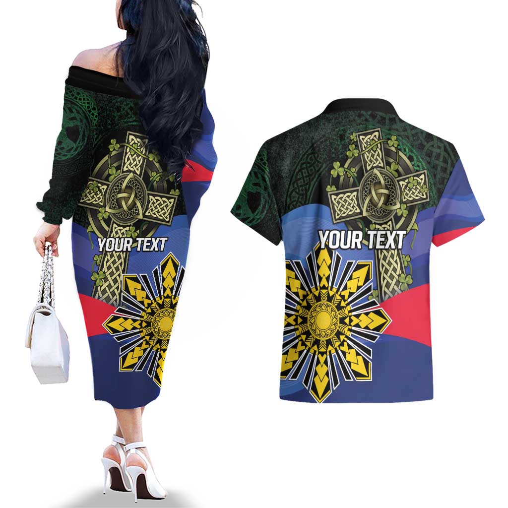 Personalized Irish Grown With Filipino Roots Couples Matching Off The Shoulder Long Sleeve Dress and Hawaiian Shirt