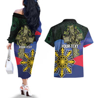 Personalized Irish Grown With Filipino Roots Couples Matching Off The Shoulder Long Sleeve Dress and Hawaiian Shirt