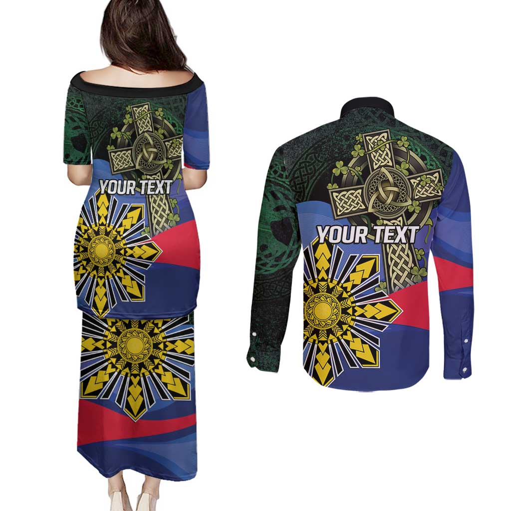 Personalized Irish Grown With Filipino Roots Couples Matching Puletasi and Long Sleeve Button Shirt