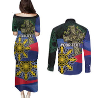 Personalized Irish Grown With Filipino Roots Couples Matching Puletasi and Long Sleeve Button Shirt