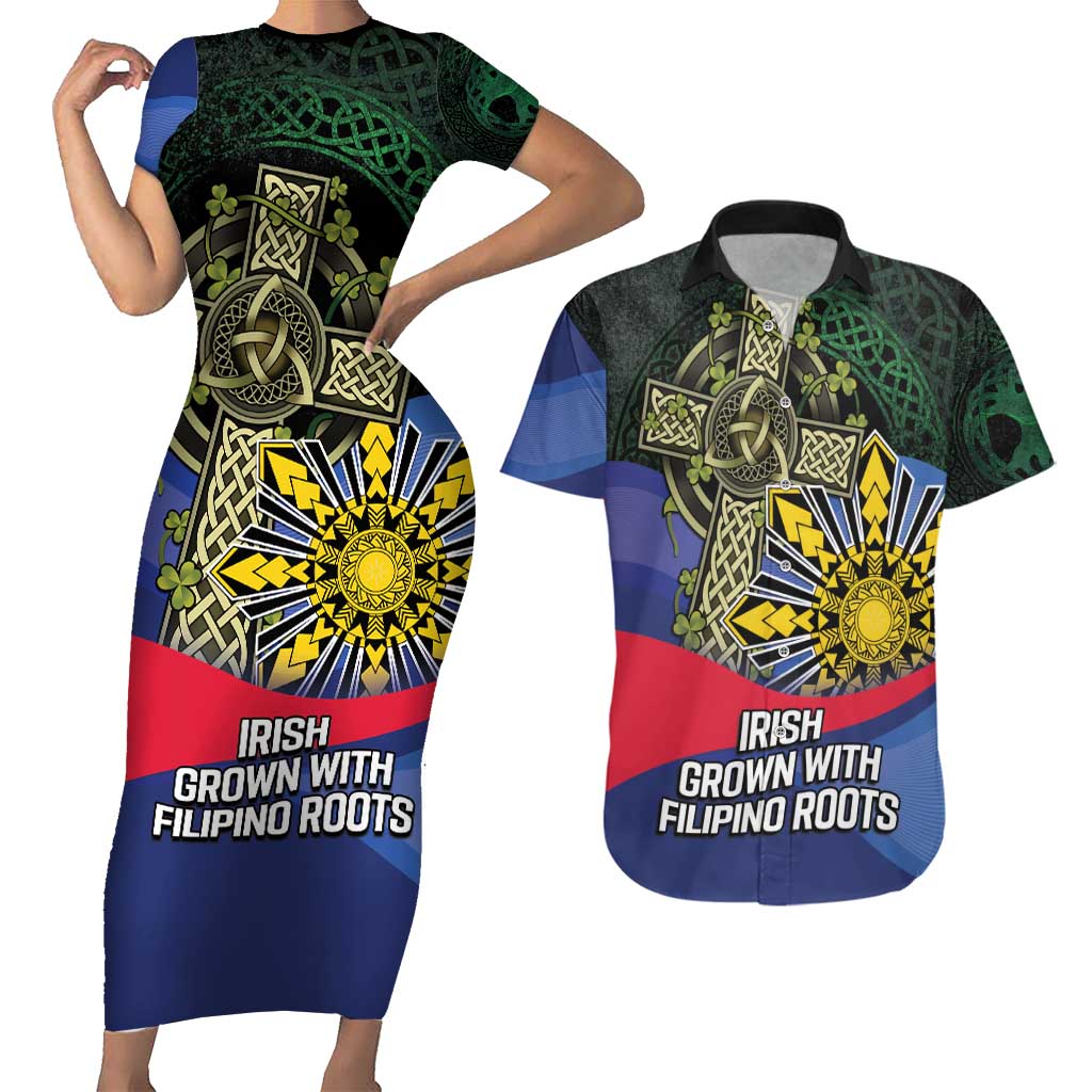 Personalized Irish Grown With Filipino Roots Couples Matching Short Sleeve Bodycon Dress and Hawaiian Shirt