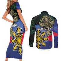 Personalized Irish Grown With Filipino Roots Couples Matching Short Sleeve Bodycon Dress and Long Sleeve Button Shirt