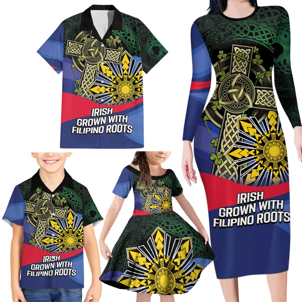 Personalized Irish Grown With Filipino Roots Family Matching Long Sleeve Bodycon Dress and Hawaiian Shirt