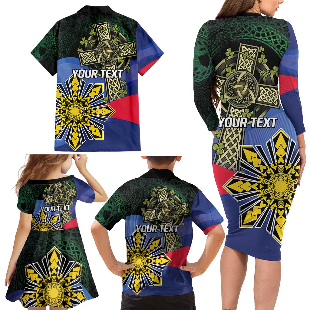 Personalized Irish Grown With Filipino Roots Family Matching Long Sleeve Bodycon Dress and Hawaiian Shirt