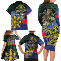 Personalized Irish Grown With Filipino Roots Family Matching Long Sleeve Bodycon Dress and Hawaiian Shirt