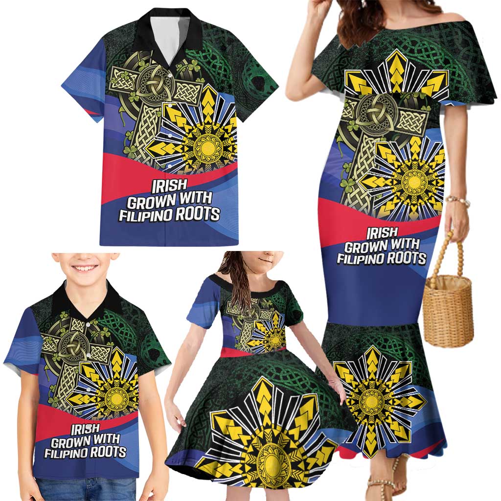 Personalized Irish Grown With Filipino Roots Family Matching Mermaid Dress and Hawaiian Shirt