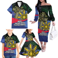 Personalized Irish Grown With Filipino Roots Family Matching Off The Shoulder Long Sleeve Dress and Hawaiian Shirt