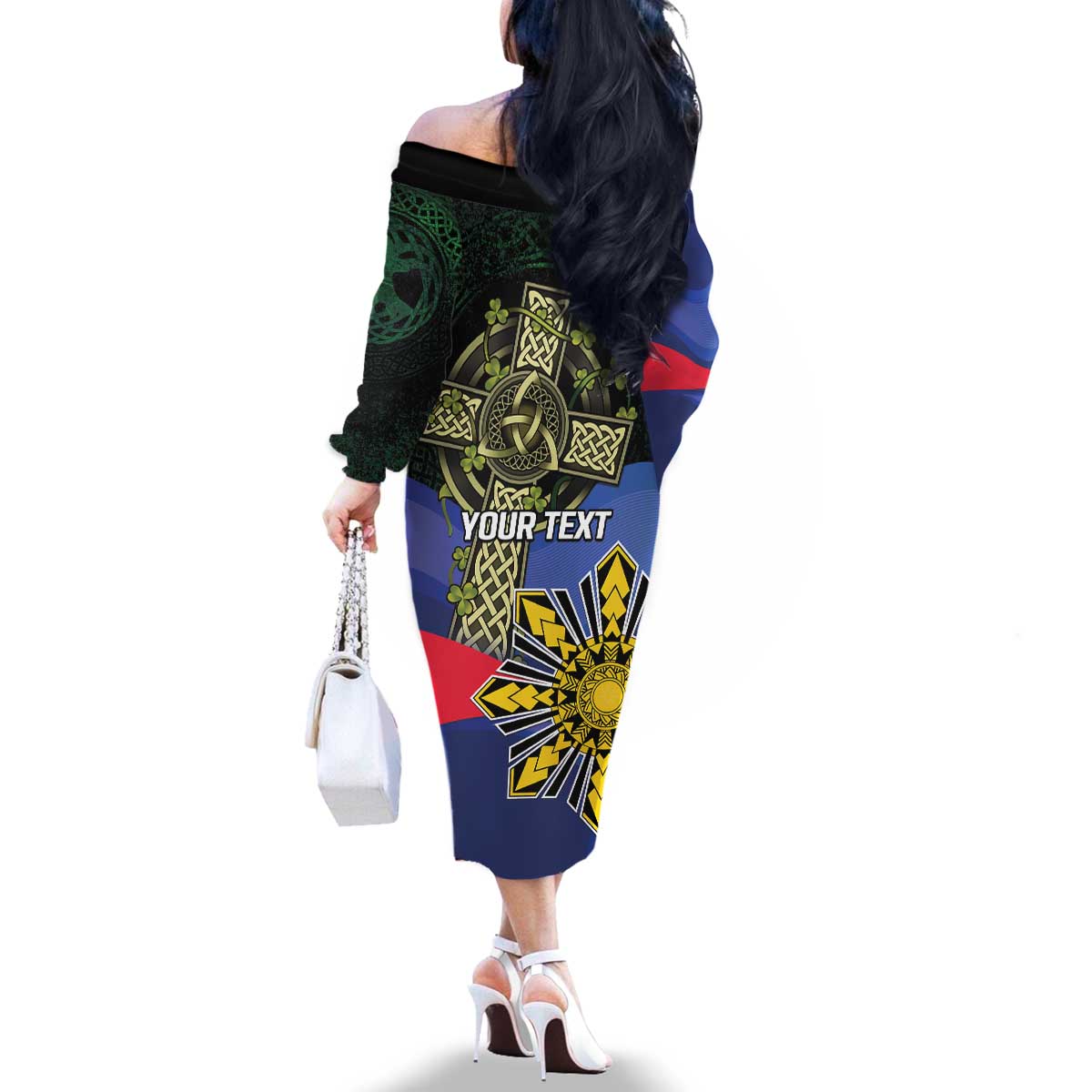 Personalized Irish Grown With Filipino Roots Family Matching Off The Shoulder Long Sleeve Dress and Hawaiian Shirt