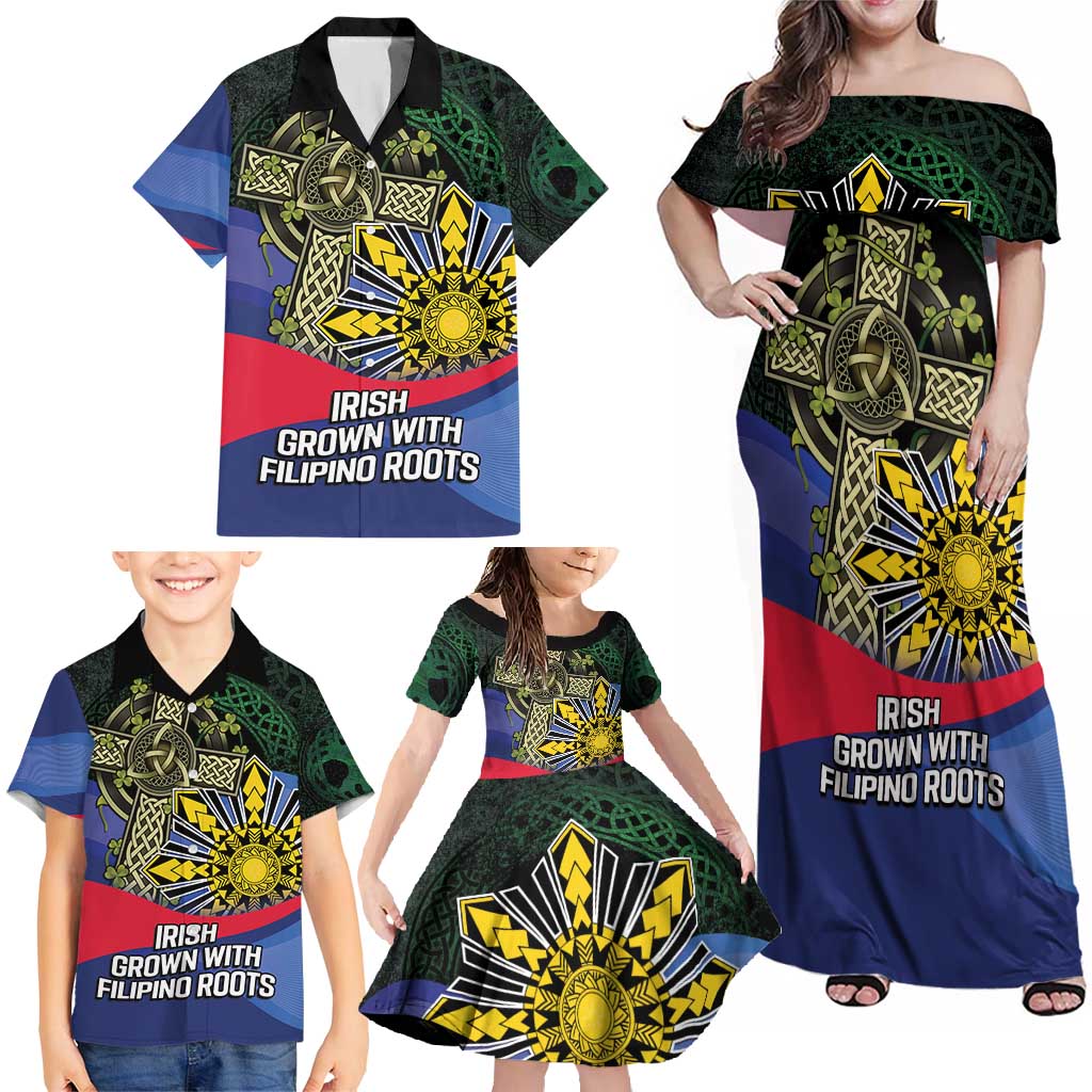 Personalized Irish Grown With Filipino Roots Family Matching Off Shoulder Maxi Dress and Hawaiian Shirt