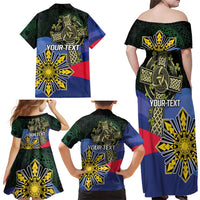 Personalized Irish Grown With Filipino Roots Family Matching Off Shoulder Maxi Dress and Hawaiian Shirt