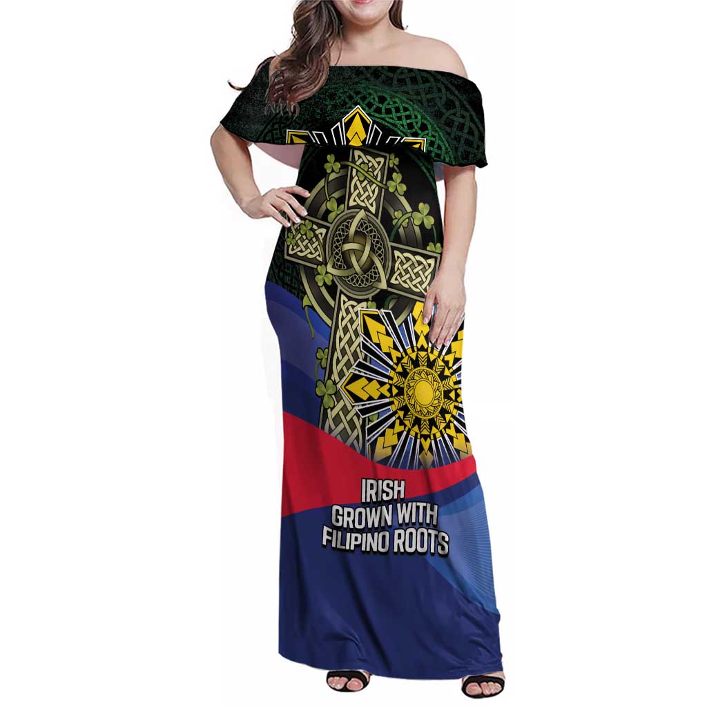 Personalized Irish Grown With Filipino Roots Family Matching Off Shoulder Maxi Dress and Hawaiian Shirt