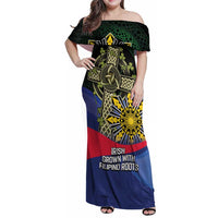 Personalized Irish Grown With Filipino Roots Family Matching Off Shoulder Maxi Dress and Hawaiian Shirt