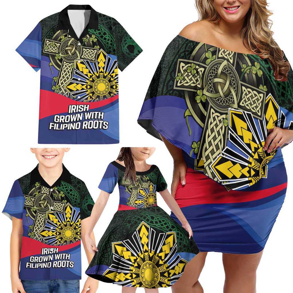 Personalized Irish Grown With Filipino Roots Family Matching Off Shoulder Short Dress and Hawaiian Shirt