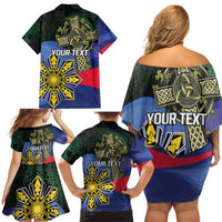 Personalized Irish Grown With Filipino Roots Family Matching Off Shoulder Short Dress and Hawaiian Shirt