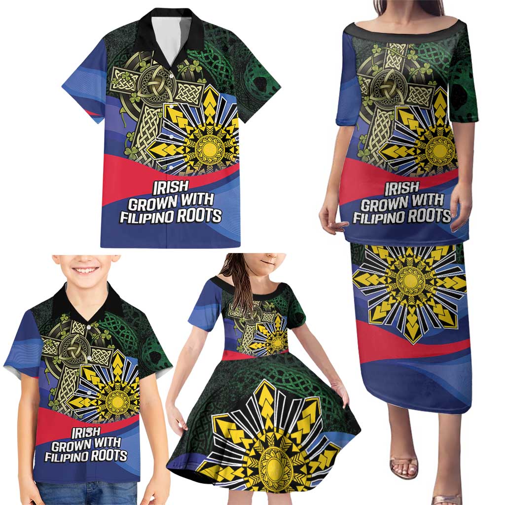 Personalized Irish Grown With Filipino Roots Family Matching Puletasi and Hawaiian Shirt
