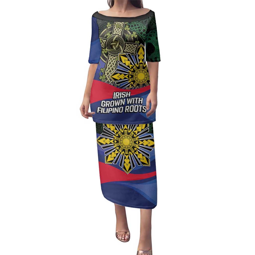 Personalized Irish Grown With Filipino Roots Family Matching Puletasi and Hawaiian Shirt