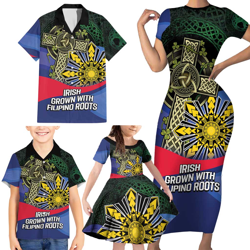 Personalized Irish Grown With Filipino Roots Family Matching Short Sleeve Bodycon Dress and Hawaiian Shirt