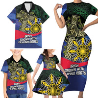 Personalized Irish Grown With Filipino Roots Family Matching Short Sleeve Bodycon Dress and Hawaiian Shirt