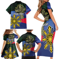 Personalized Irish Grown With Filipino Roots Family Matching Short Sleeve Bodycon Dress and Hawaiian Shirt