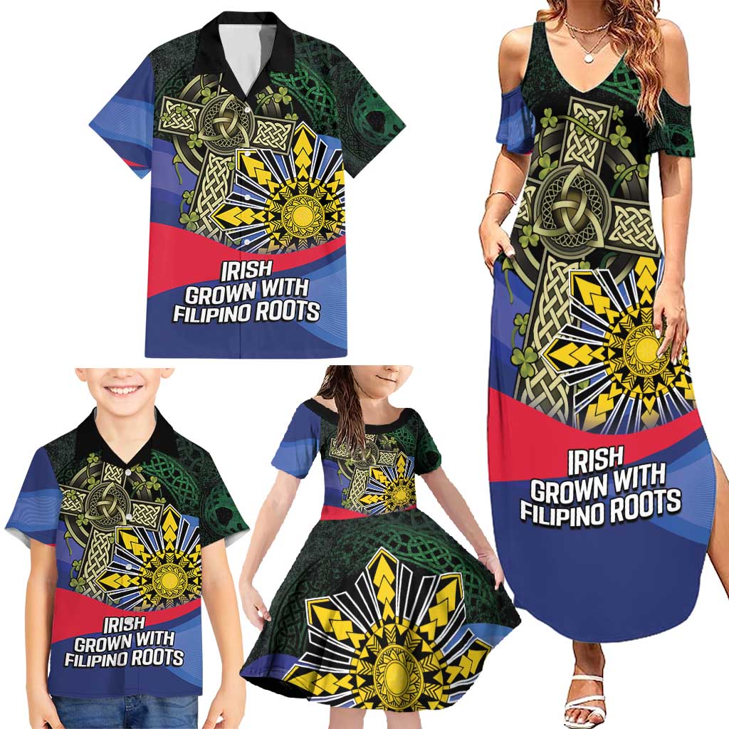 Personalized Irish Grown With Filipino Roots Family Matching Summer Maxi Dress and Hawaiian Shirt