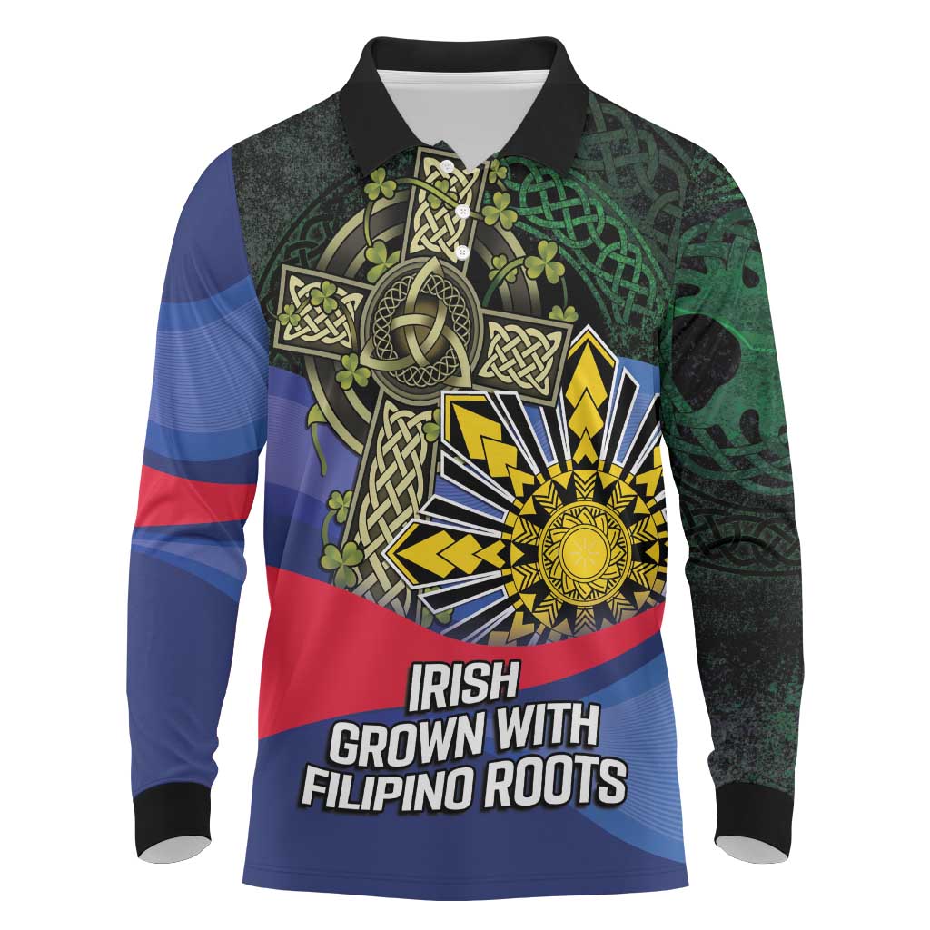 Personalized Irish Grown With Filipino Roots Long Sleeve Polo Shirt